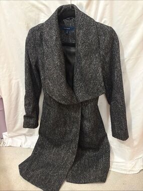 Cole Haan Charcoal Gray Draped Open-Front Trench Coat